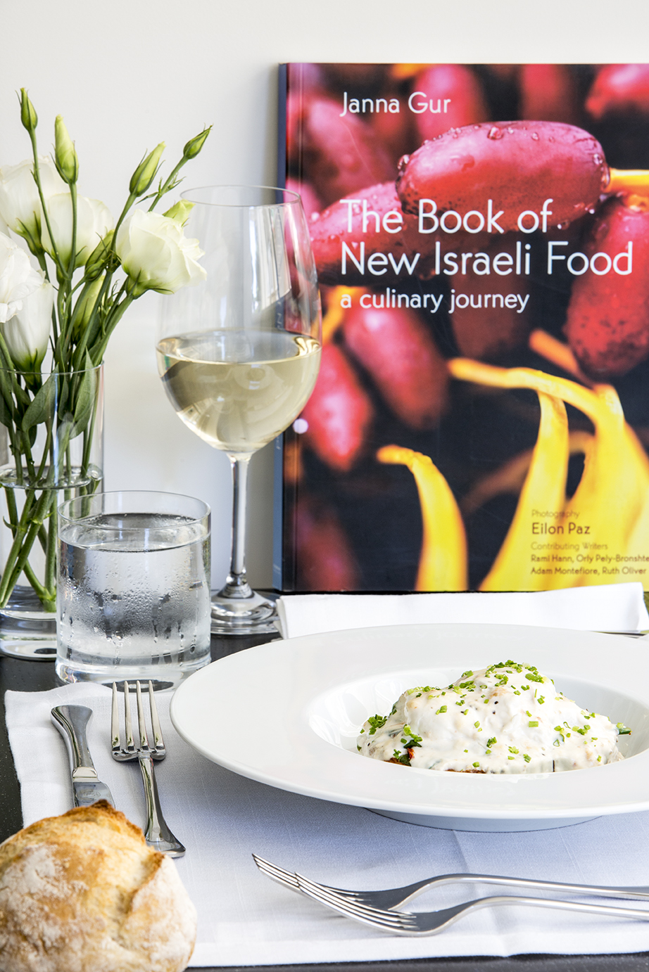 Dining table with cookbook