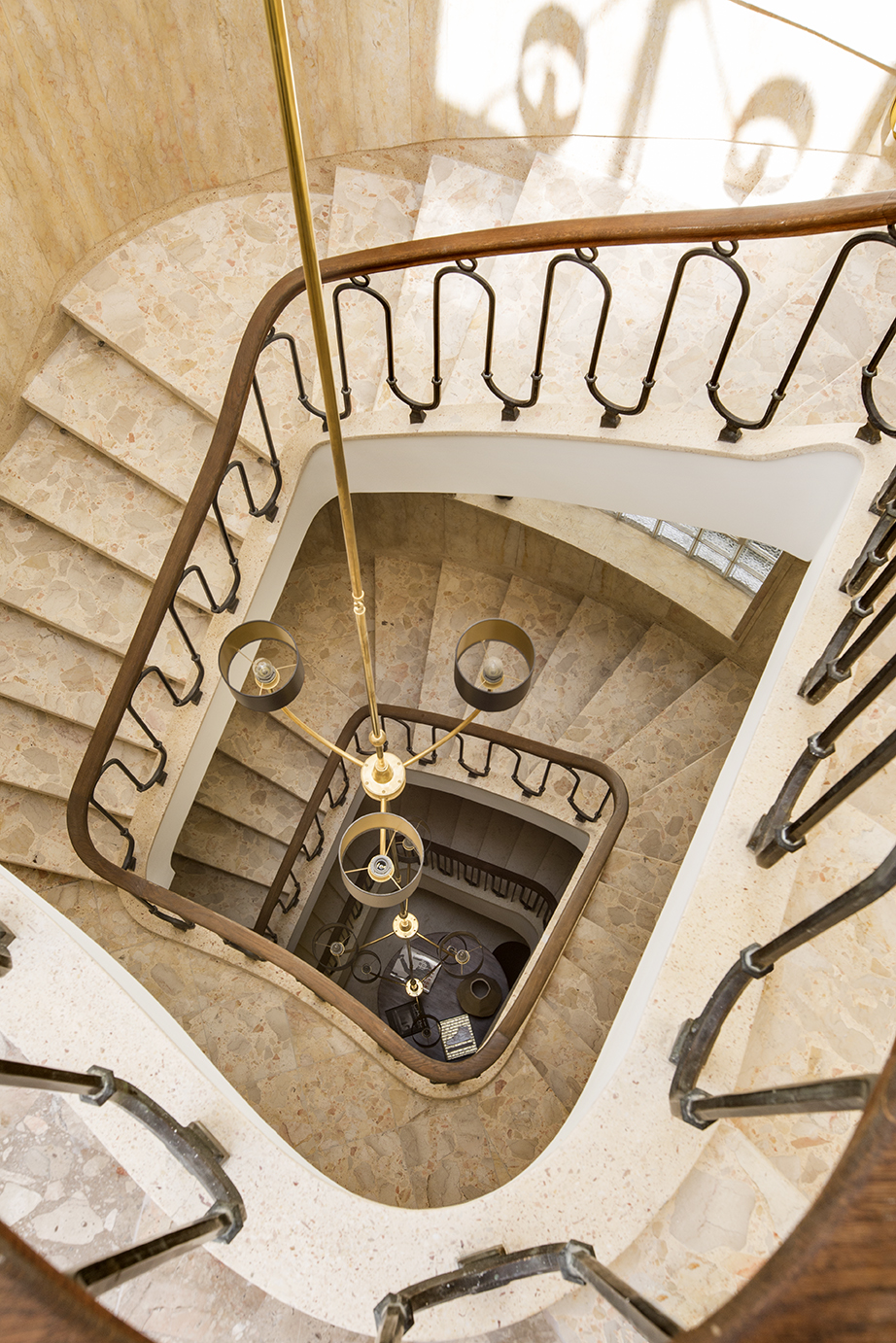 View down the villa staircase